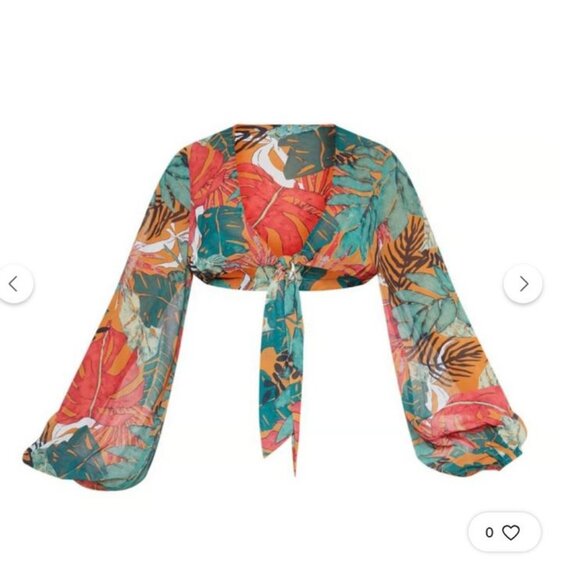 PLT Orange Big Leaf Wide Leg Beach Top - Picture 2 of 5